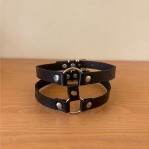 Black Leather Choker with Silver Accents Emo Punk Halloween Costume Necklace